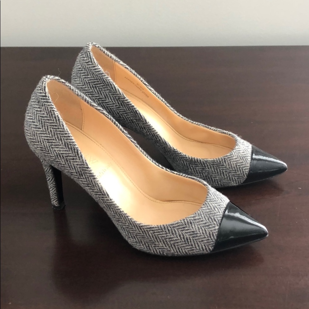 Tweed and patent leather shoes